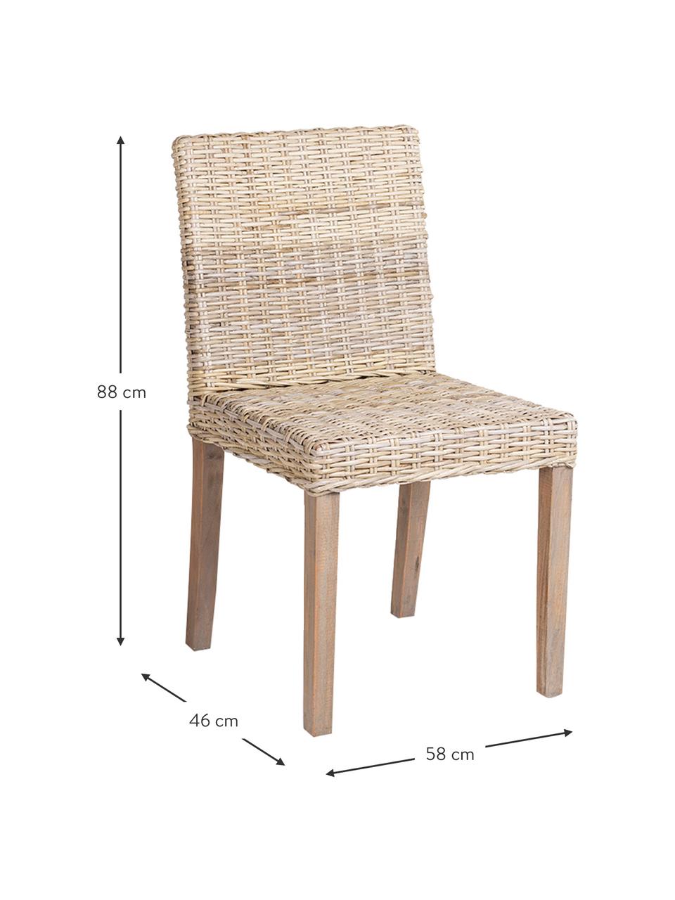 Silla de ratán Maria, Asiento: ratán, Patas: madera, Beige, bayo, An 54 x Al 88 cm