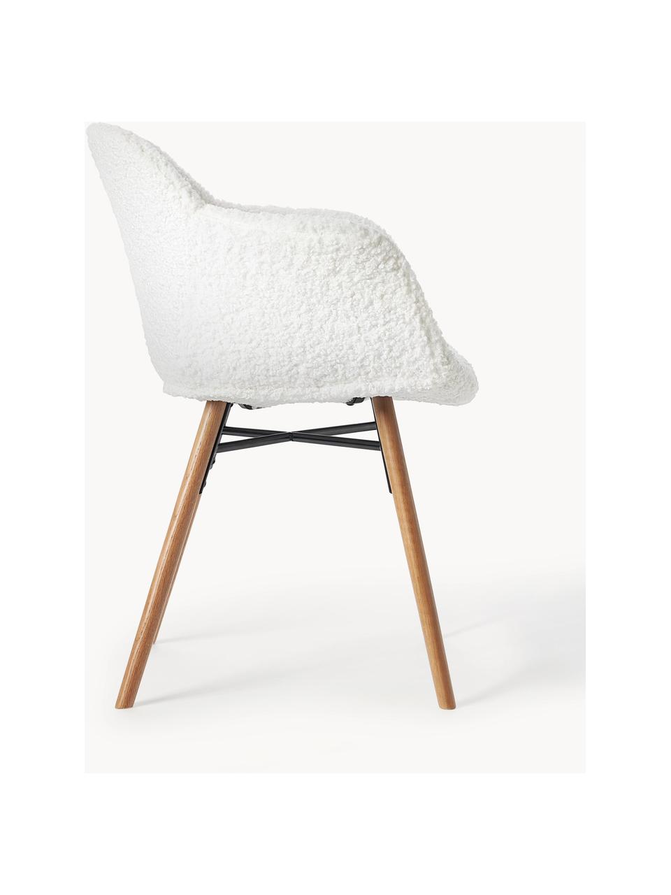 Silla con reposabrazos de borreguillo Fiji, Tapizado: borreguillo (poliéster) A, Patas: madera de roble maciza, Borreguillo blanco crema, An 59 x L 55 cm