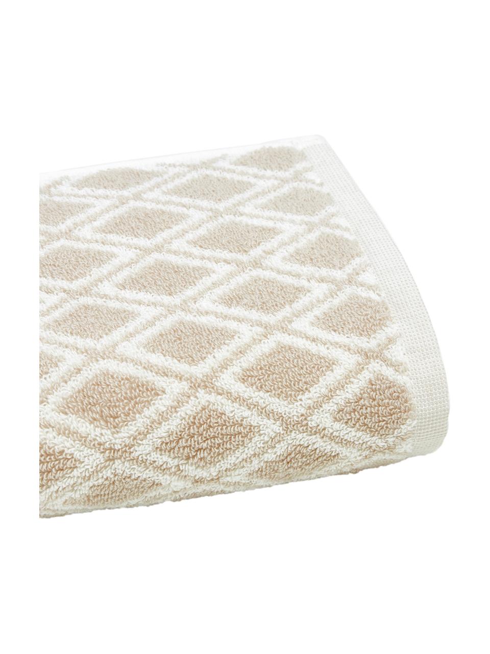 Dubbelzijdige handdoek Ava met grafisch patroon, Zandkleurig, crèmewit, Handdoek, B 50 x L 100 cm, 2 stuks