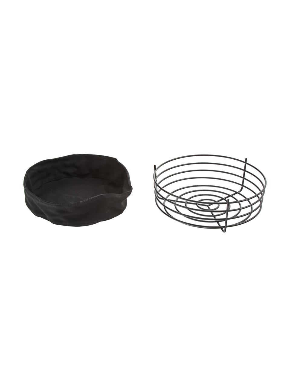 Brotkorb Singles mit herausnehmbarem Einsatz, Brotkorb: Metall, beschichtet, Beutel: Baumwolle, Schwarz, Ø 26 x H 8 cm