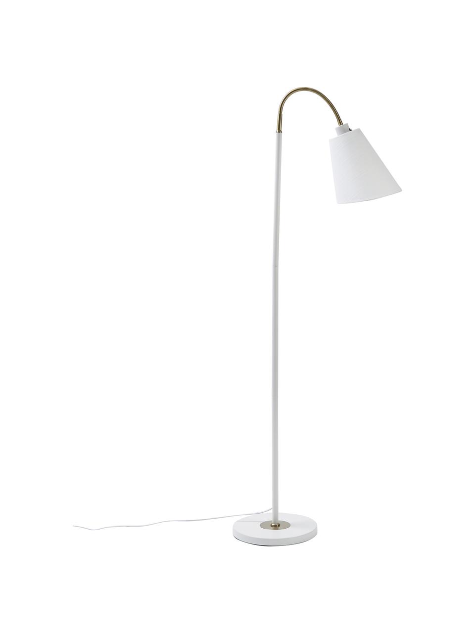 Lámpara de pie Ljusdal, Pantalla: poliéster, Adornos: metal recubierto, Cable: plástico, Latón, blanco, An 52 x Al 140 cm