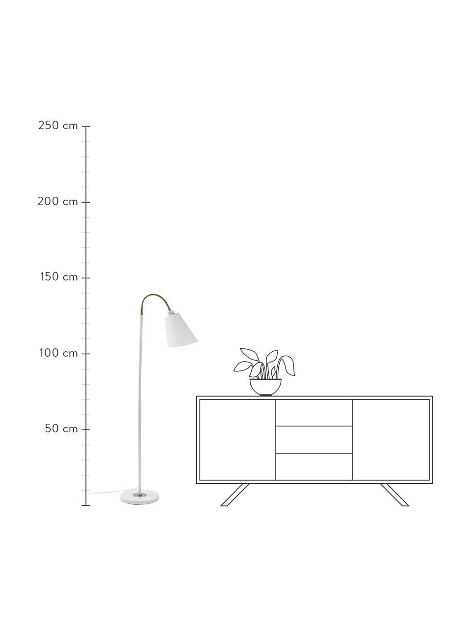 Lámpara de pie Ljusdal, Pantalla: poliéster, Adornos: metal recubierto, Cable: plástico, Latón, blanco, An 52 x Al 140 cm