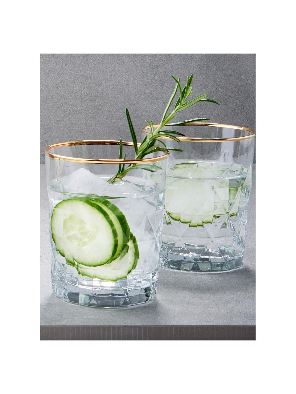 Szklanka ze strukturalną powierzchnią Upscale, 6 szt., Szkło, Transparentny ze złotą krawędzią, Ø 8 x W 10 cm, 345 ml