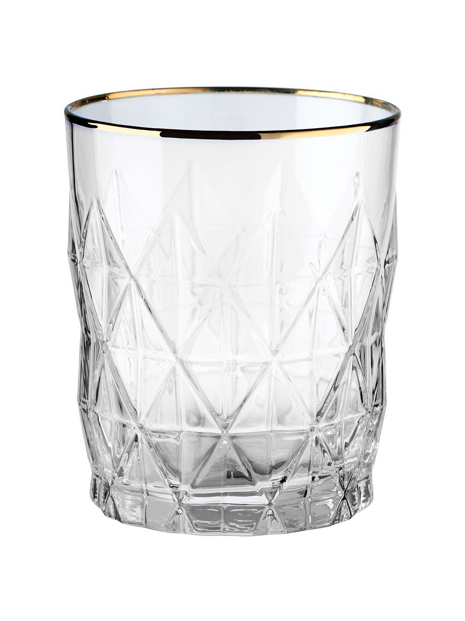 Sklenice se strukturálním vzorem Upscale, 6 sk, Sklo, Transparentní se zlatým okrajem, Ø 8 x V 10 cm, 345 ml