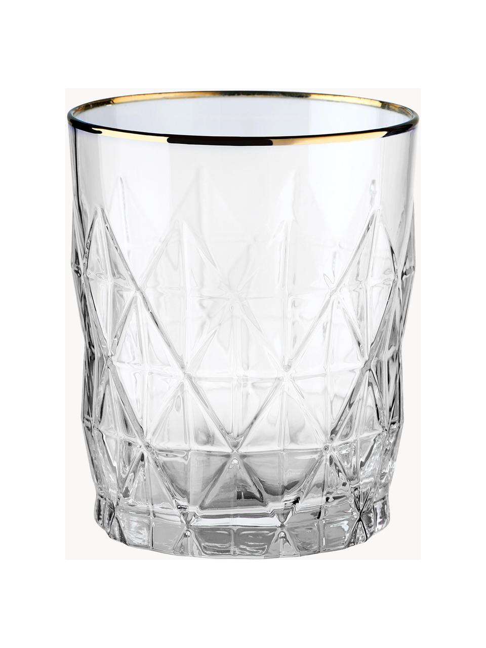 Waterglazen Upscale met structuurpatroon, 6 stuks, Glas, Transparant met goudkleurige rand, Ø 8 x H 10 cm, 345 ml