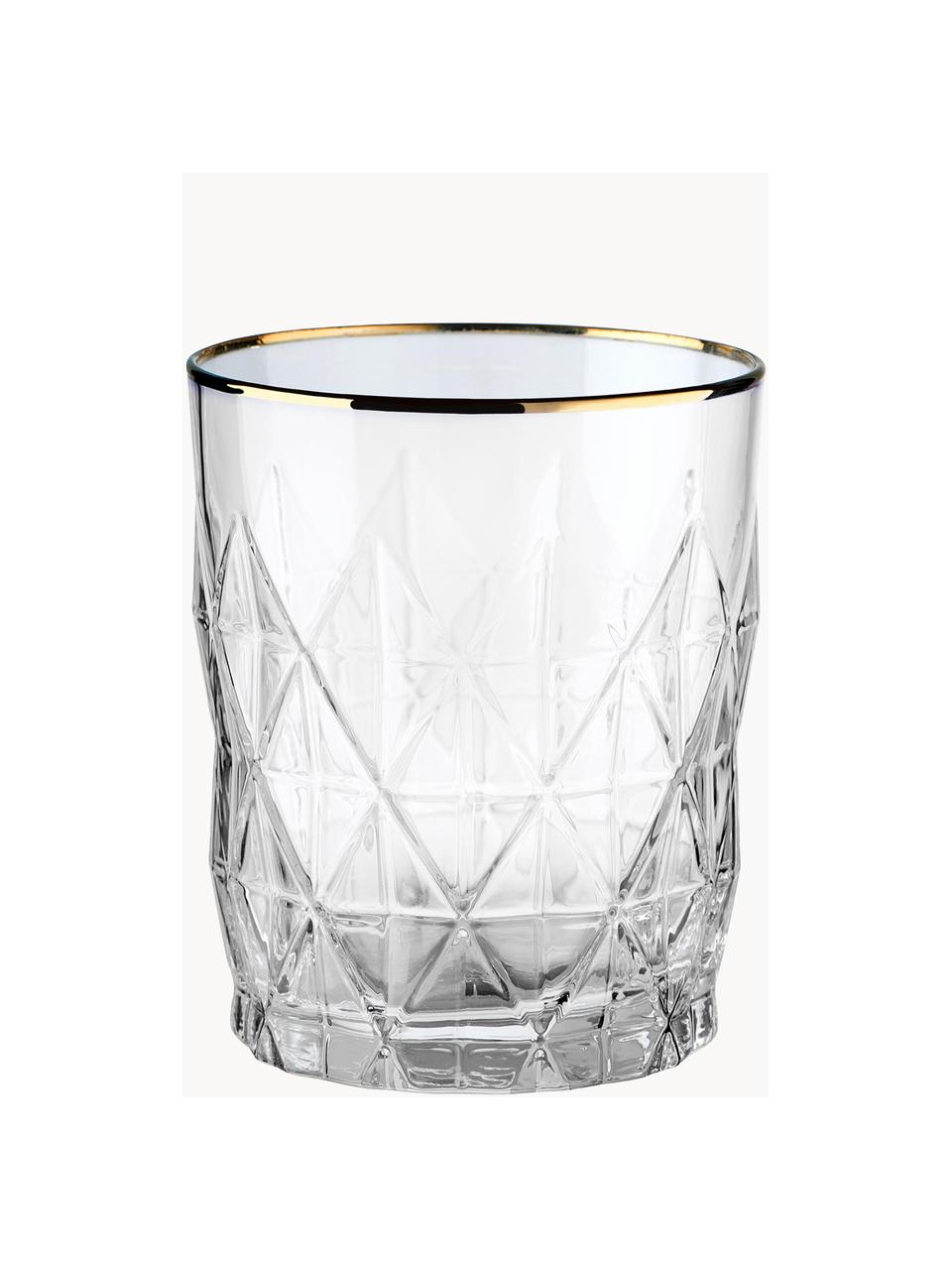 Vasos con relieves Upscale, 6 uds., Vidrio, Transparente, dorado, Ø 8 x Al 10 cm, 345 ml