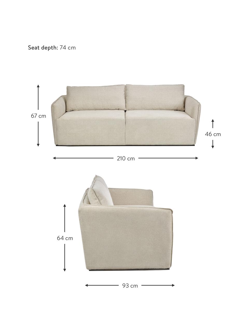 Sofá John (3 plazas), Tapizado: 100% poliéster Alta resis, Estructura: madera maciza de fresno, , Patas: plástico, Beige, An 210 x L 98 cm