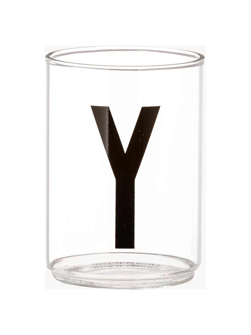 Bicchiere di design in vetro con lettera Personal (varianti dalla A alla Z), Vetro borosilicato, Trasparente, nero, Bicchiere per l'acqua A, 300 ml