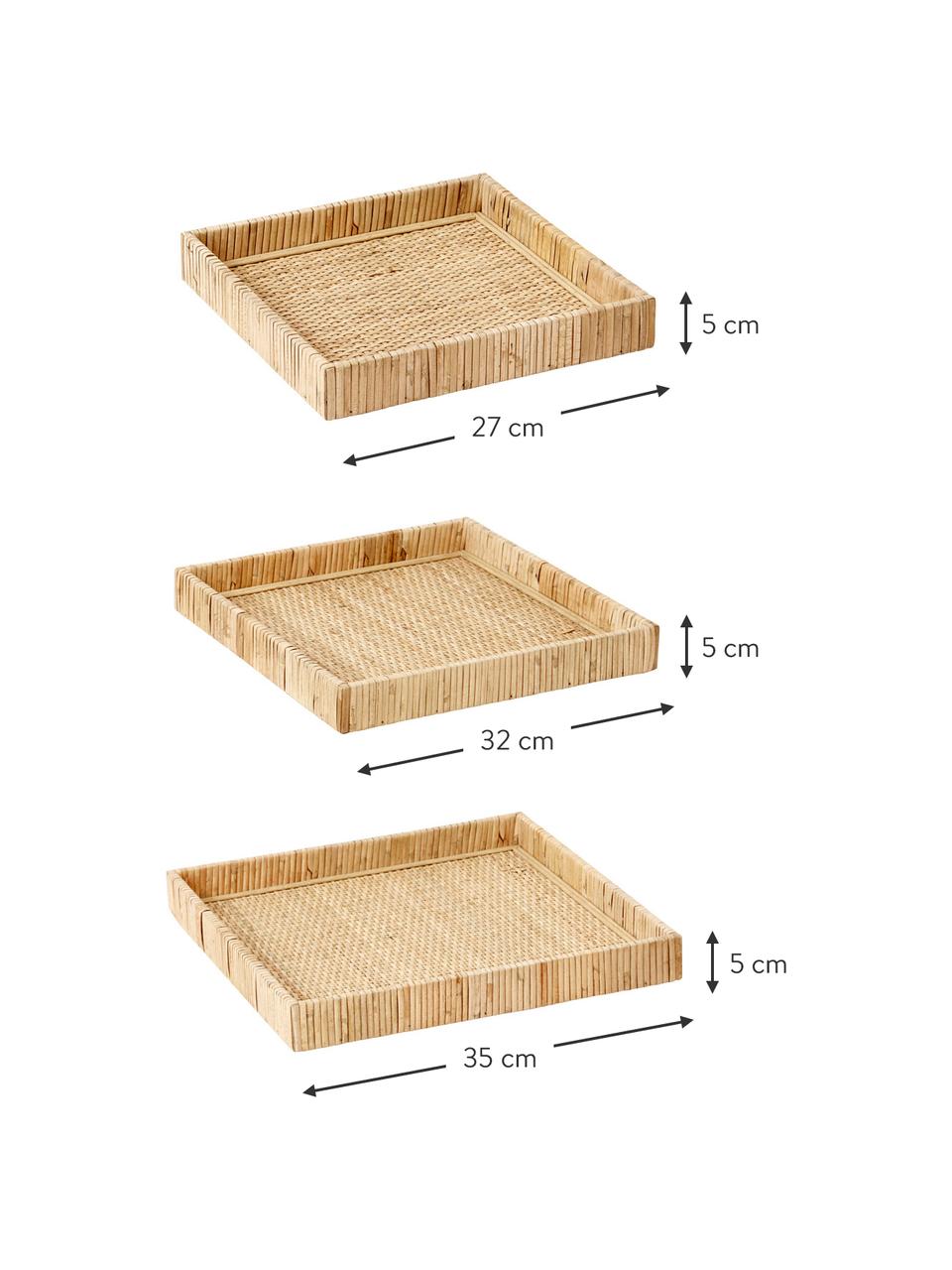 Set de bandejas de ratán Fuji, 3 pzas., Ratán, madera contrachapada, Ratán, Set de diferentes tamaños