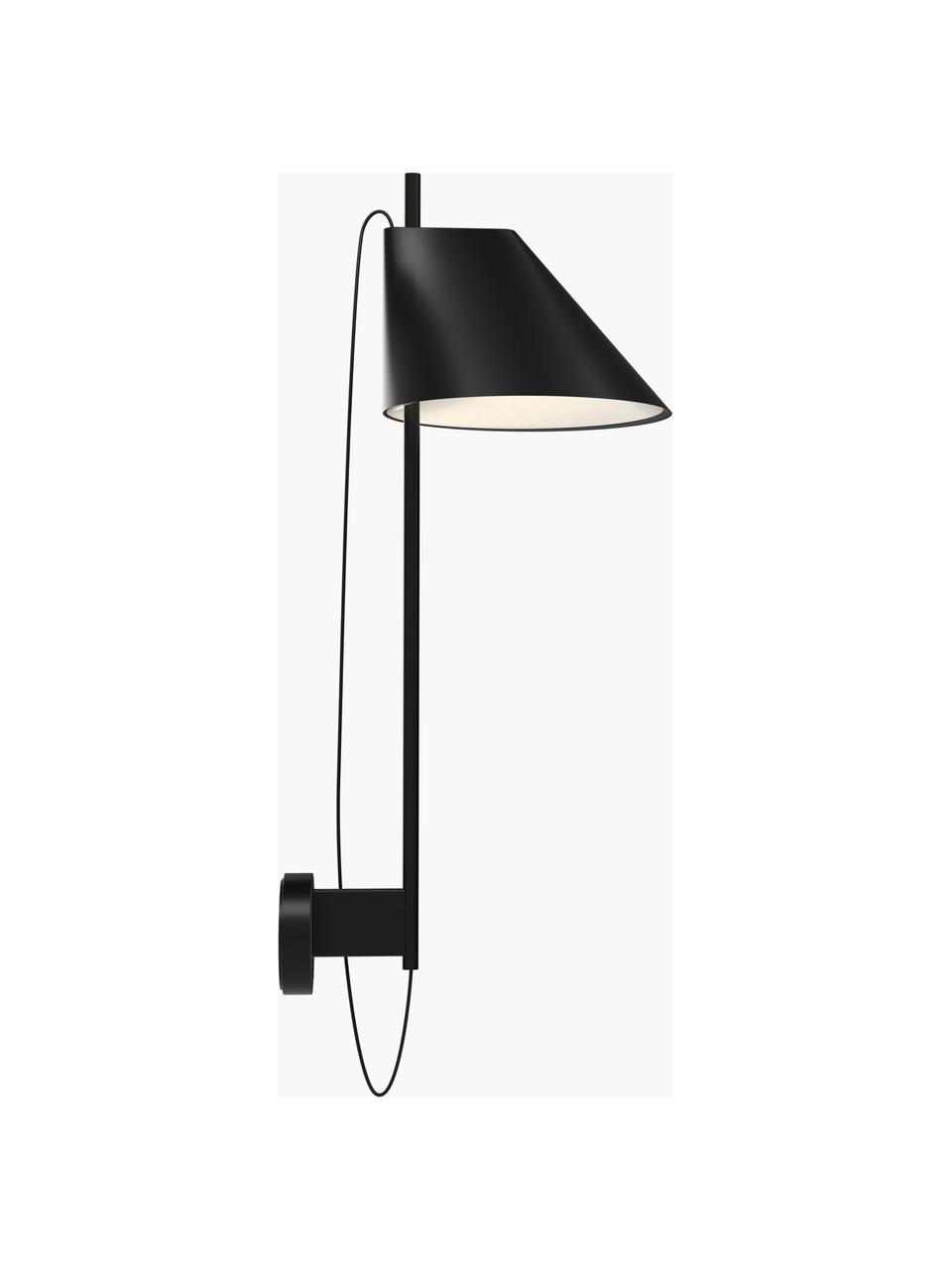 Applique a LED con luce regolabile e timer Yuh, Paralume: alluminio laccato, Struttura: ottone verniciato, Nero, Larg. 30 x Alt. 63 cm