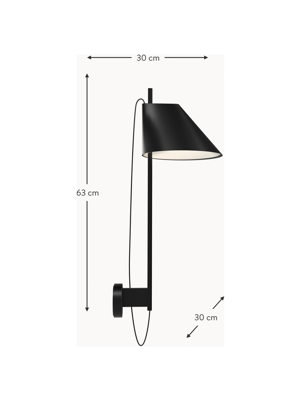 Aplique LED regulable con temporizador Yuh, Pantalla: aluminio pintado, Estructura: latón pintado, Negro, An 30 x Al 63 cm