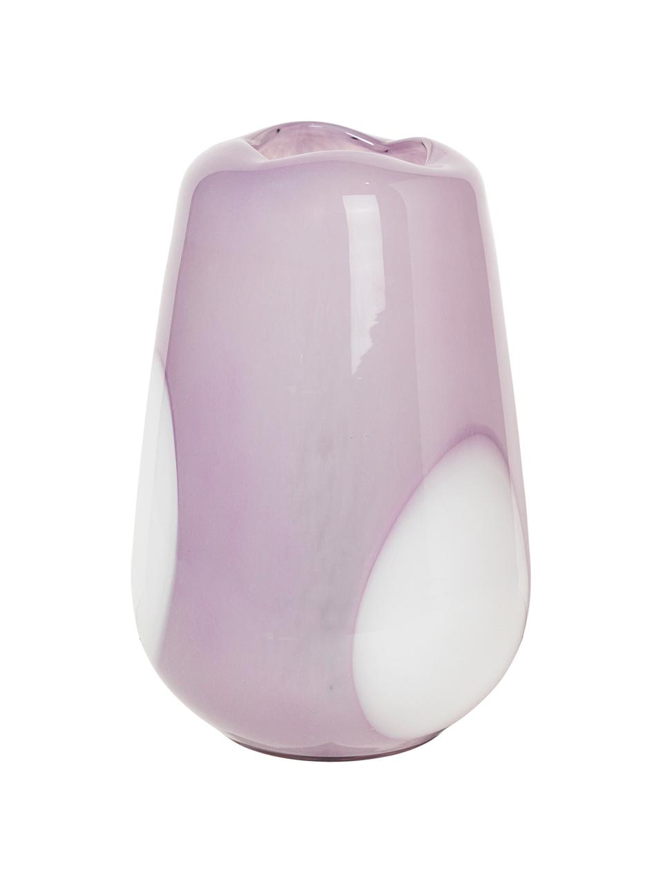 Vaso di design in vetro soffiato Ada, Vetro soffiato, Viola, bianco, Ø 18 x Alt. 26 cm