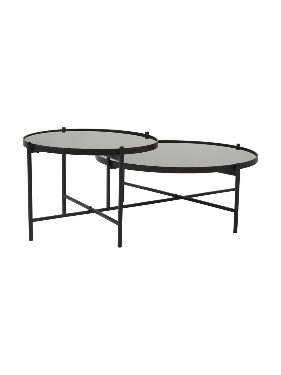 Table basse 2 plateaux en verre Li, Noir, larg. 122 x haut. 43 cm