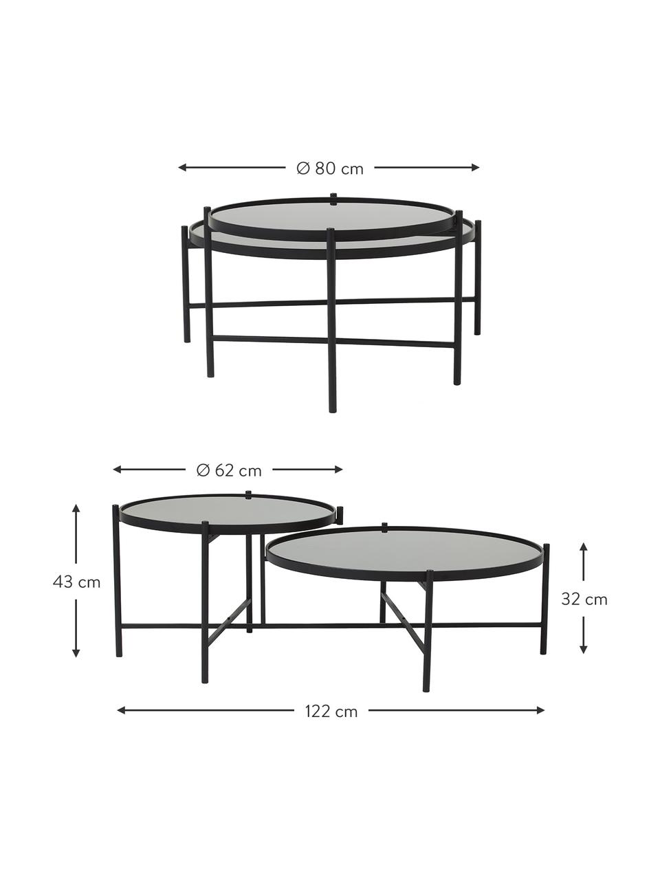 Salontafel Li met 2 glazen tafelplaat, Frame: gepoedercoat metaal, Zwart, B 122 cm x H 43 cm