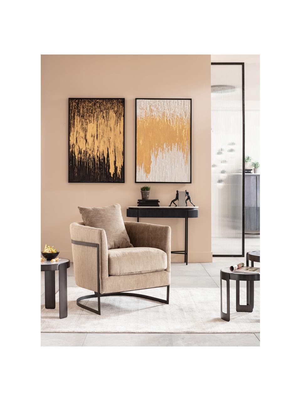 Quadro dipinto a mano Abstract, Immagine: pittura acrilica su tela, Cornice: legno di abete, Nero, dorato, Larg. 80 x Alt. 120 cm