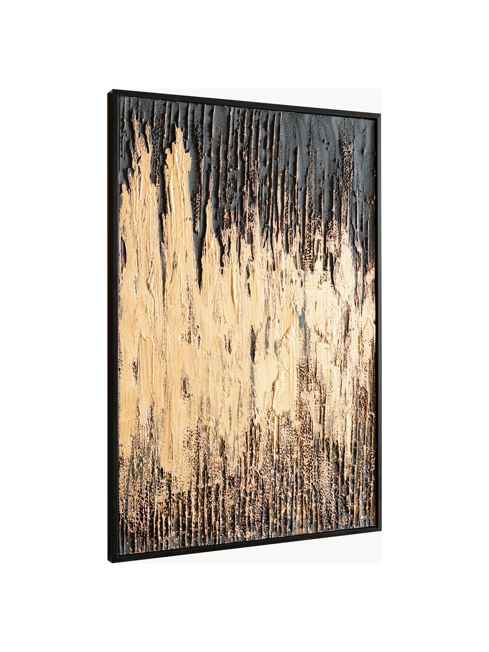 Quadro dipinto a mano Abstract, Immagine: pittura acrilica su tela, Cornice: legno di abete, Dorato, nero, Larg. 80 x Alt. 120 cm