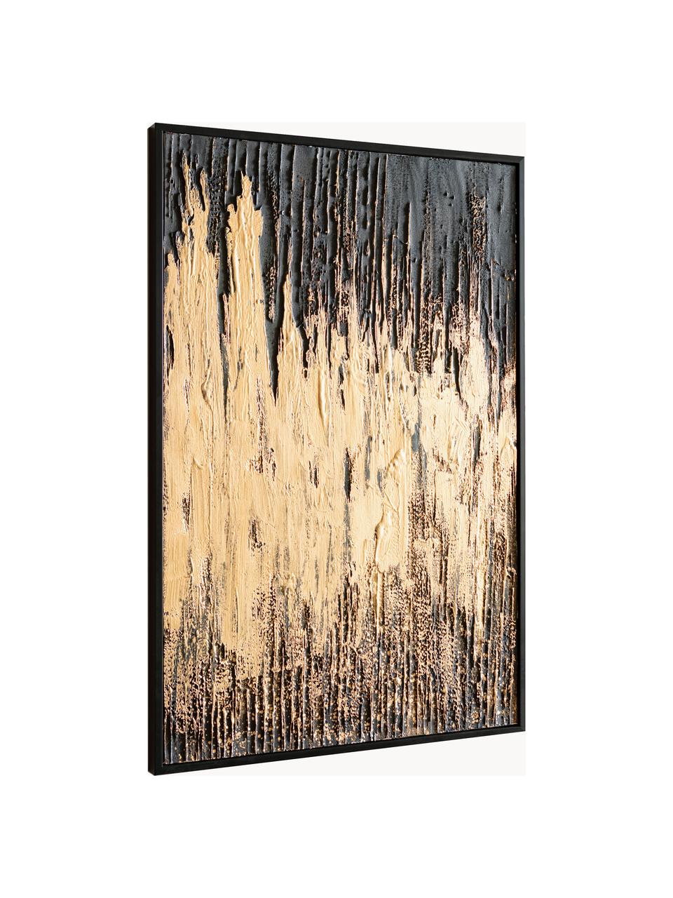 Ručne maľované plátno Abstract, Odtiene zlatej, čierna, Š 80 x V 120 cm