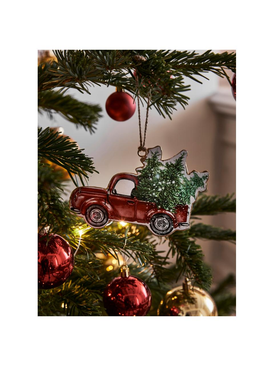 Adornos navideños Cars, 2 uds., Figura: metal, Rojo, verde, Set de diferentes tamaños