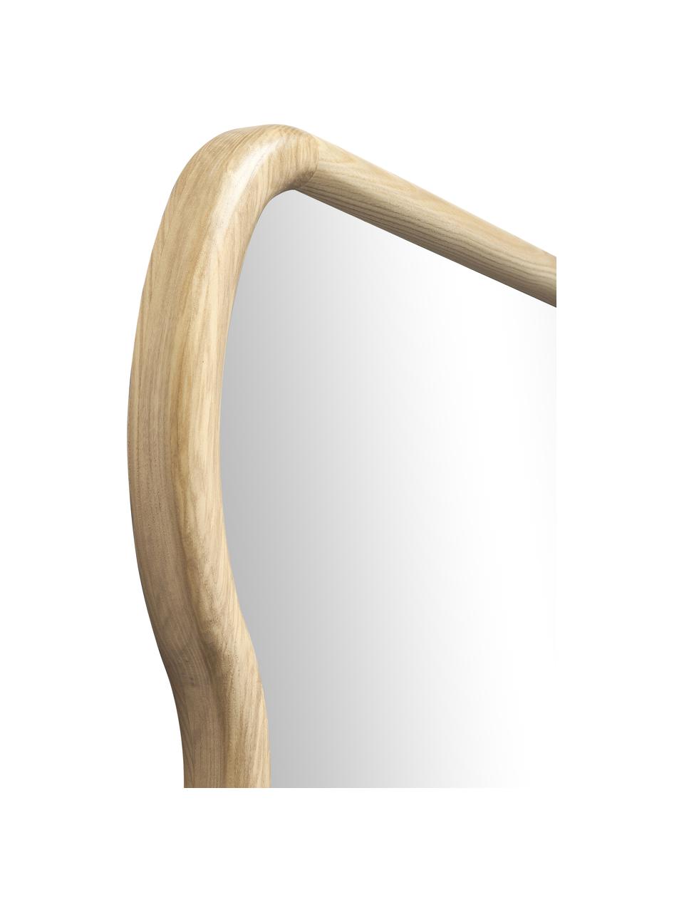 Wellenförmiger Wandspiegel Stream aus Holz, Rahmen: Eschenholz, Spiegelfläche: Spiegelglas, Rückseite: Mitteldichte Holzfaserpla, Beige, B 70 x H 100 cm