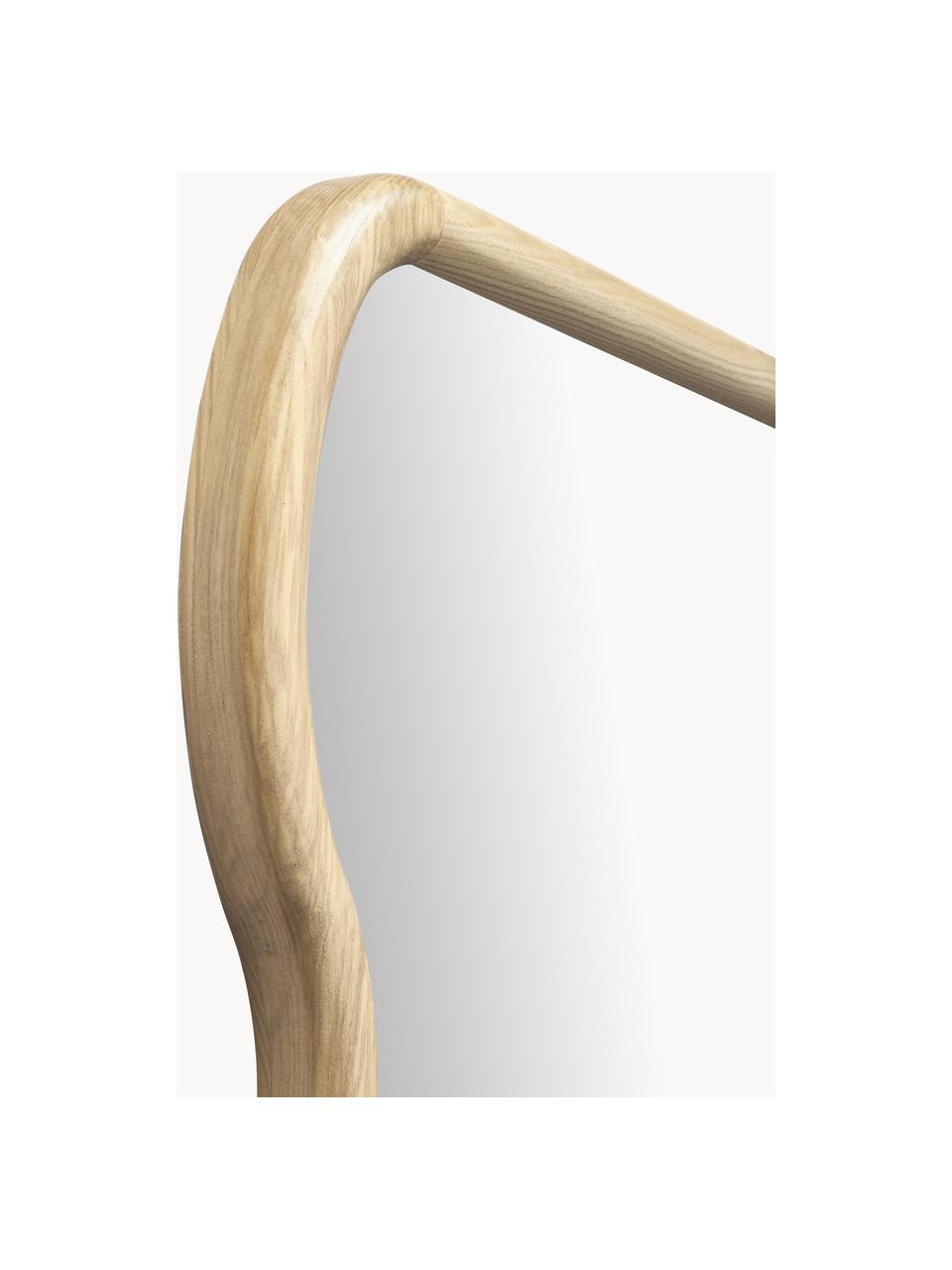 Wellenförmiger Wandspiegel Stream aus Holz, Rahmen: Eschenholz, Spiegelfläche: Spiegelglas, Rückseite: Mitteldichte Holzfaserpla, Beige, B 70 x H 100 cm