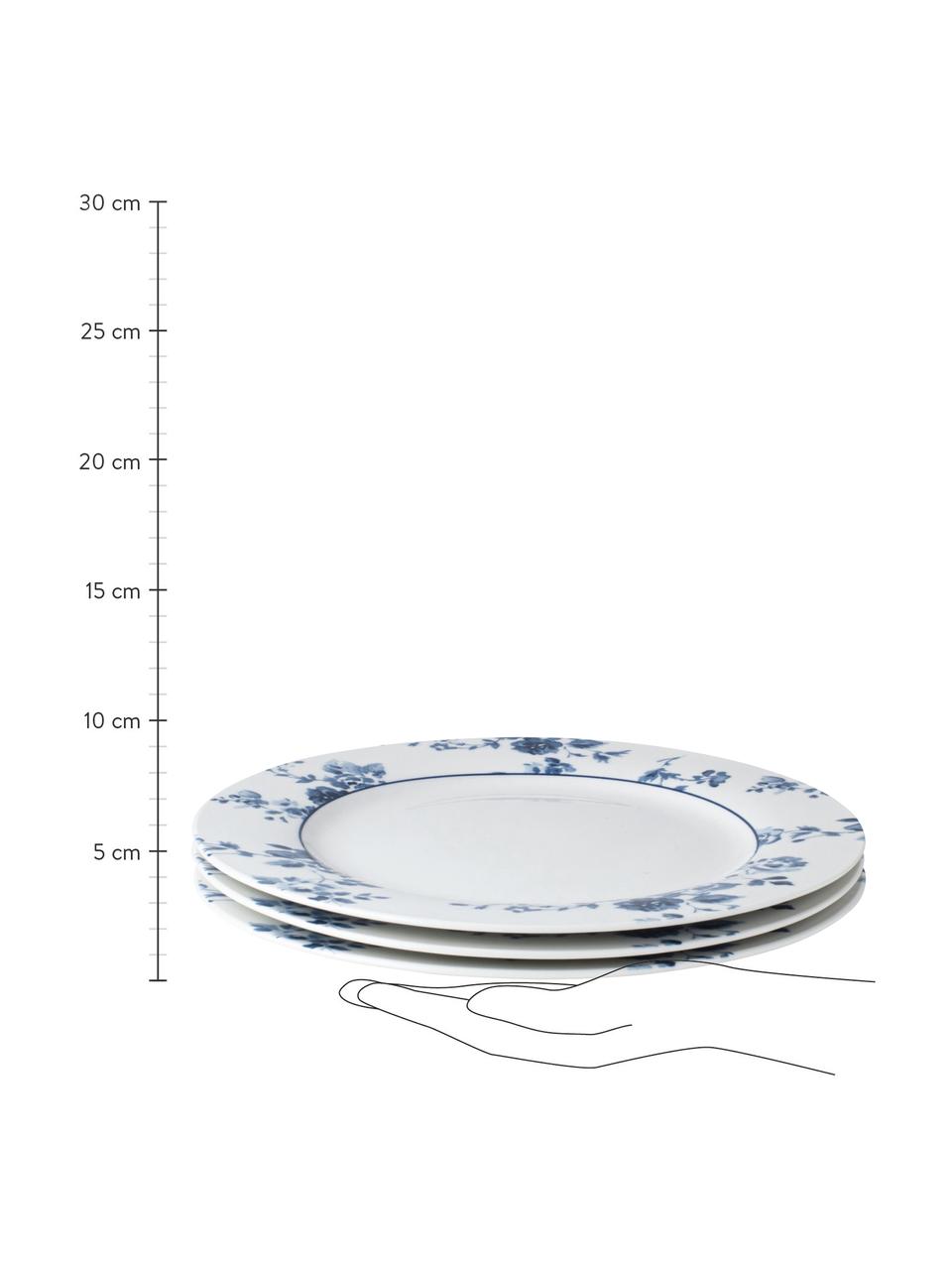 Mělký talíř Candy Rose, 4 ks, Porcelán Fine Bone China, Bílá, modrá, Ø 26 cm