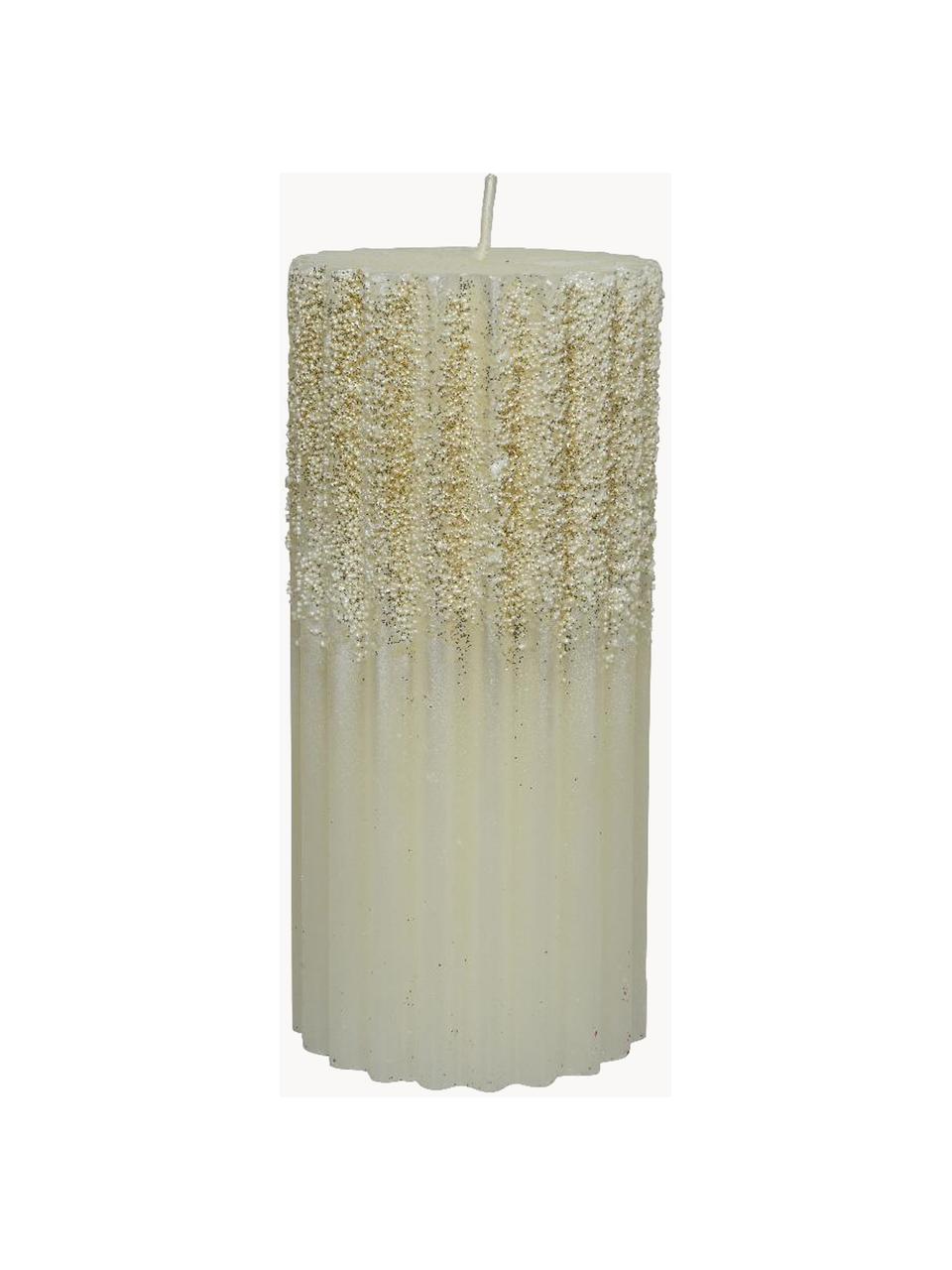 Candela natalizia con broccato Angel, Cera, Bianco crema, dorato, Ø 7 x Alt. 15 cm