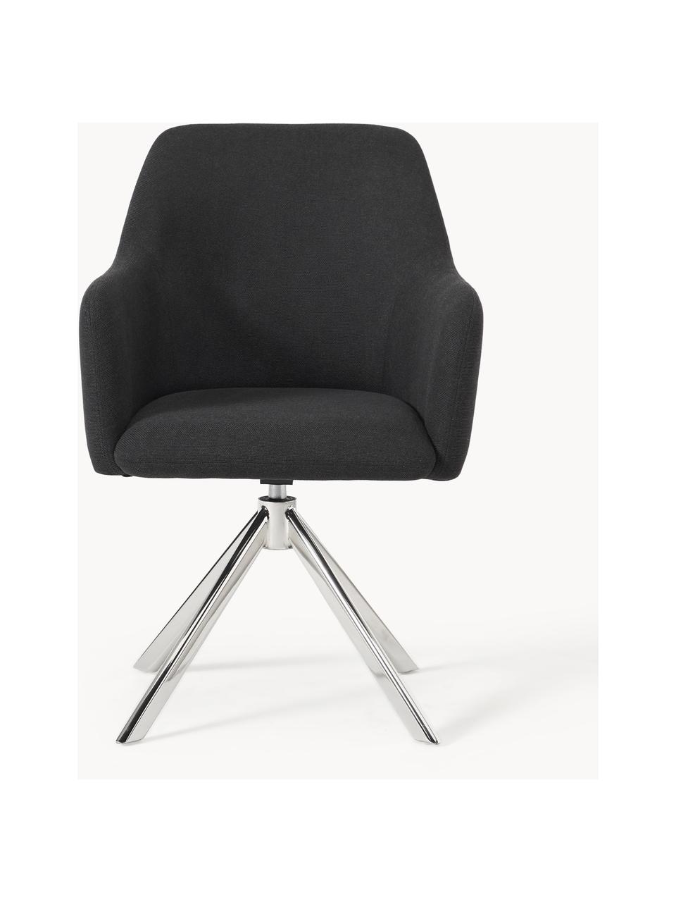 Otočná židle s područkami Isla, Černá, stříbrná lesklá, Š 63 cm, V 58 cm