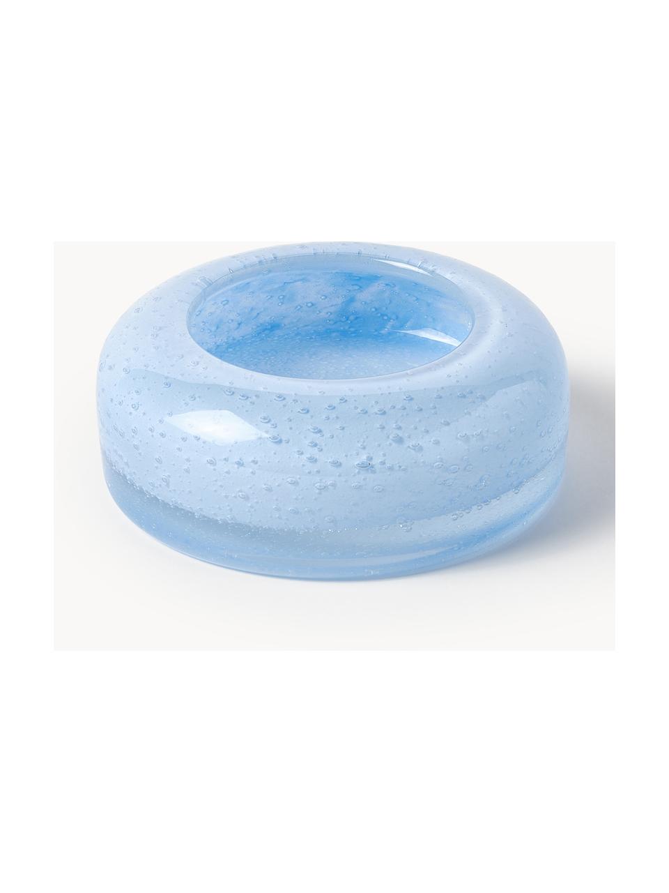Ručně foukaný dekorativní tác se vzduchovými bublinkami Dylla, Sodnovápenaté sklo, Světle modrá, Ø 12 cm