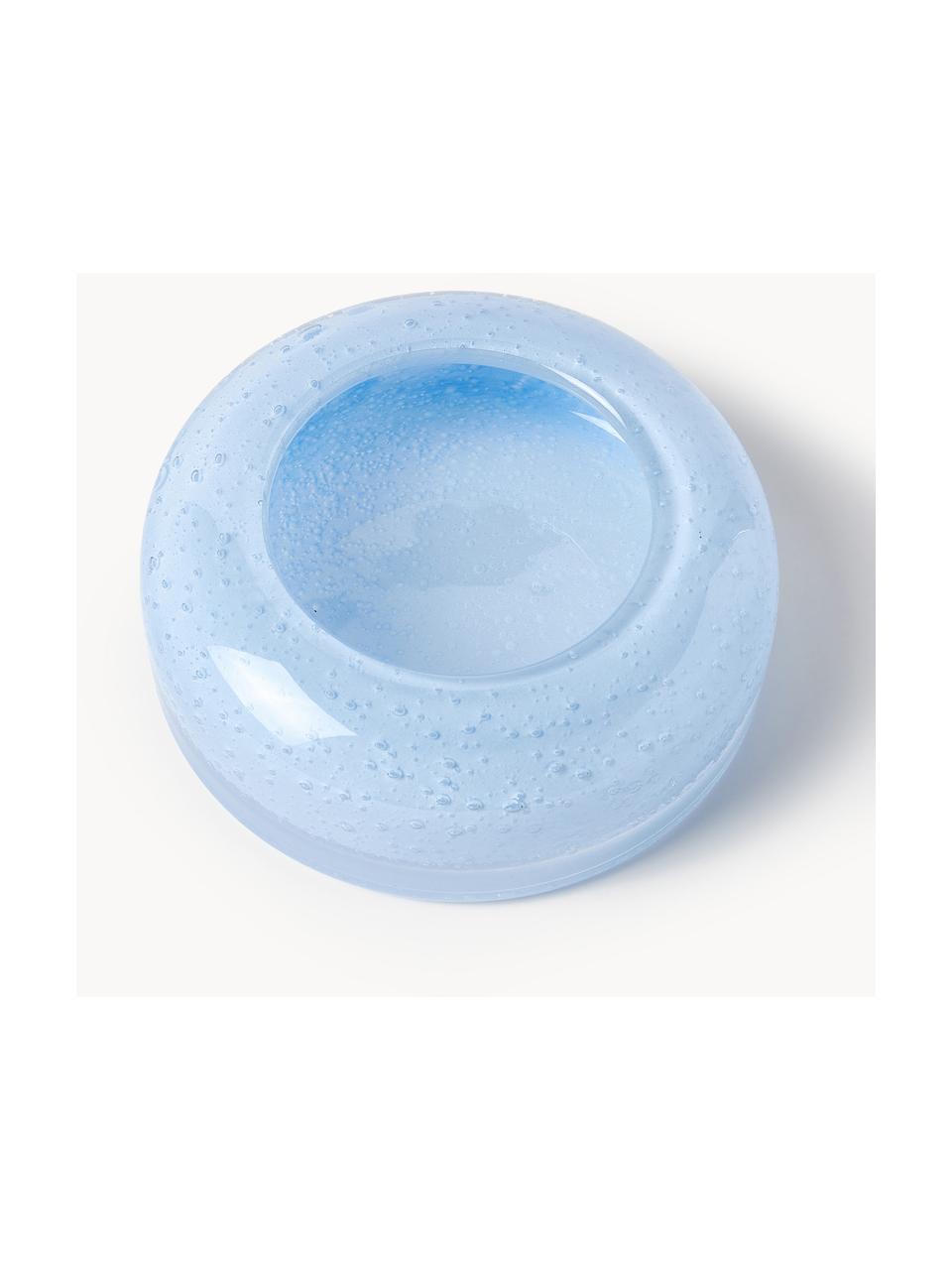 Mondgeblazen decoratief dienblad Dylla met luchtbelletjes, Natronkalkglas, Lichtblauw, Ø 12 cm