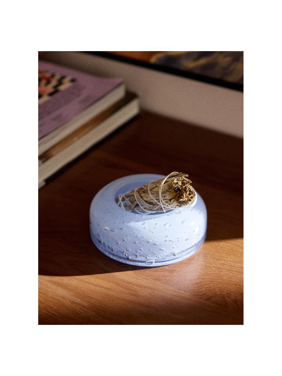 Mondgeblazen decoratief dienblad Dylla met luchtbelletjes, Natronkalkglas, Lichtblauw, Ø 12 cm