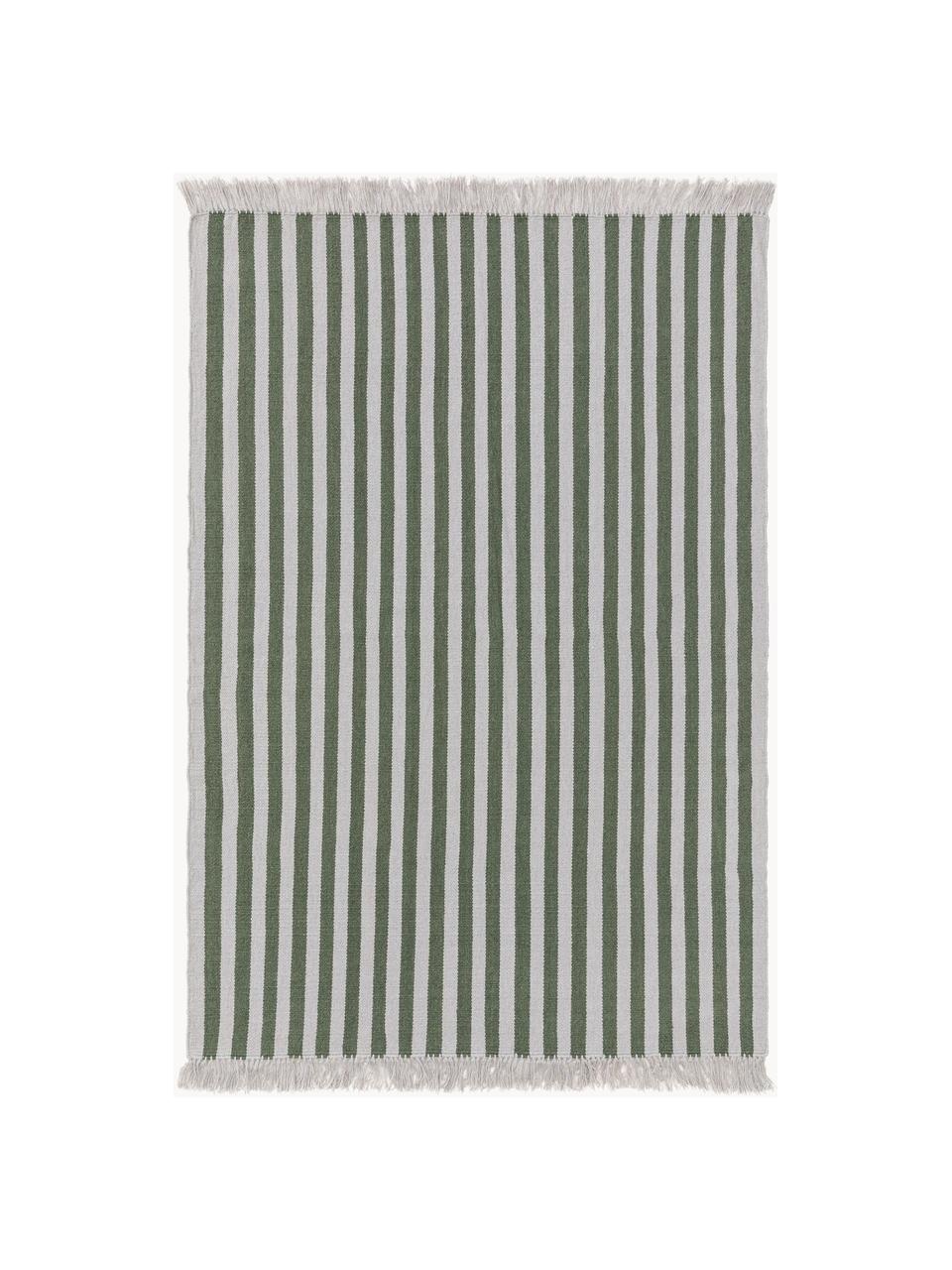 Pruhovaný vlnený koberec so strapcami Gitta, 90 %  bavlna, 10 %  polyester
V prvých týždňoch používania môžu vlnené koberce uvoľňovať vlákna, tento jav zmizne po niekoľkých týždňoch používania, Zelená, svetlosivá, Š 120 x D 170 cm (veľkosť S)