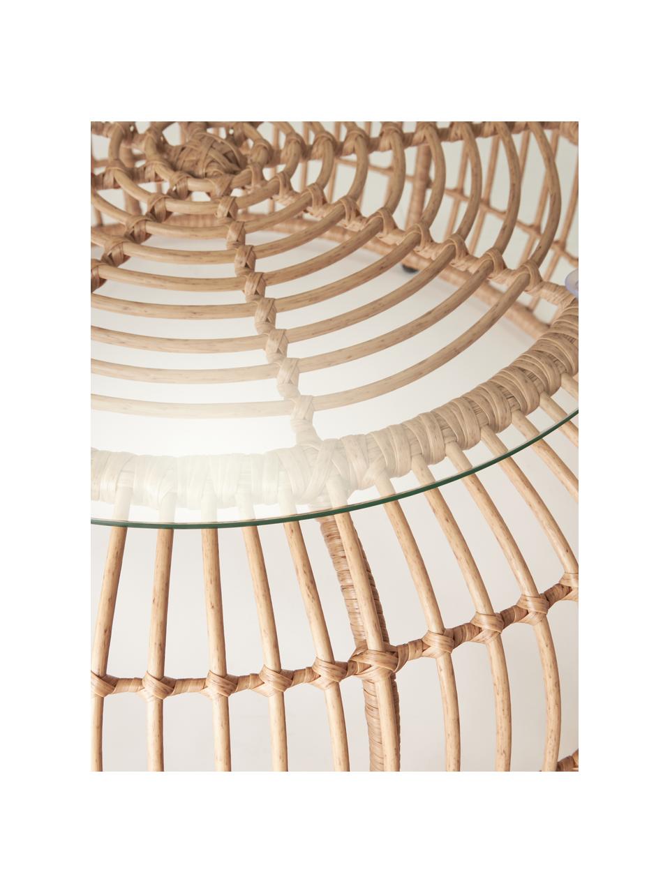 Ronde salontafel Costa met glazen tafelblad, Tafelblad: glas, Frame: polyethyleen-vlechtwerk, Lichtbruin, Ø 85 cm