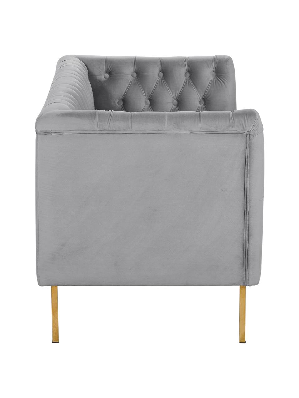 Chesterfield-Samt-Sofa Chiara (2-Sitzer) in Grau, Bezug: Samt (Polyester) Der hoch, Gestell: Massives Birkenholz, Füße: Metall, galvanisiert, Samt Grau, B 170 x T 72 cm