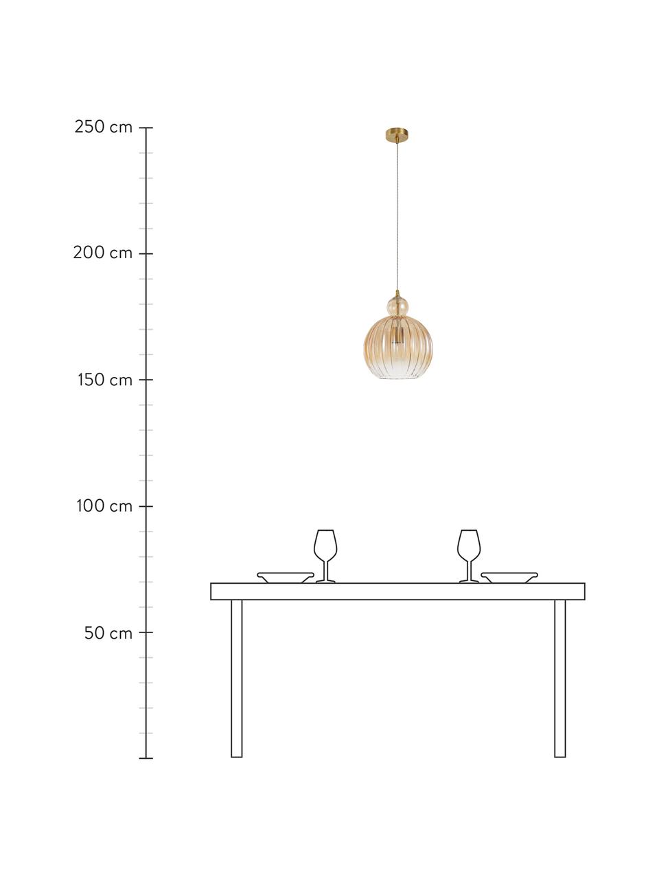 Kleine hanglamp Odell van getint glas, Lampenkap: glas, Baldakijn: metaal, Messingkleurig, amberkleurig, Ø 28 x H 36 cm