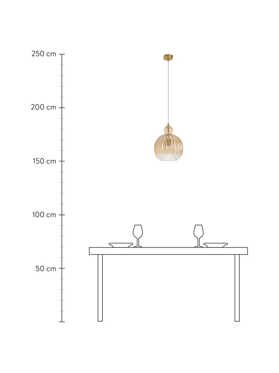 Lampada a sospensione in vetro Odell, Paralume: vetro, Baldacchino: metallo, Ottonato, ambrato, Ø 28 x Alt. 36 cm