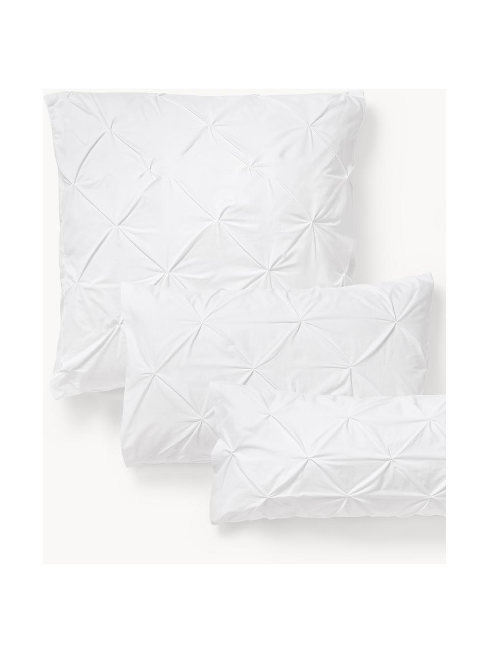 Taie d'oreiller en percale de coton avec piquage façon origami Brody, Blanc, larg. 50 x long. 70 cm