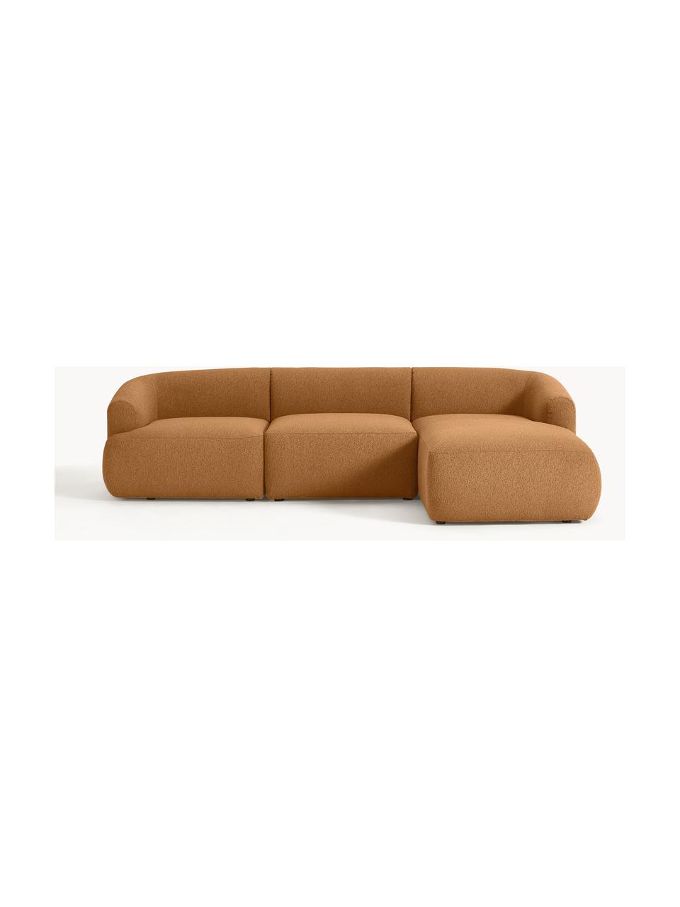 Narożna sofa modułowa Bouclé Sofia (3-osobowa), Tapicerka: Bouclé (100% poliester) D, Stelaż: drewno świerkowe, płyta w, Nogi: tworzywo sztuczne Ten pro, Jasnobrązowy Bouclé, S 277 x G 185 cm, prawostronna