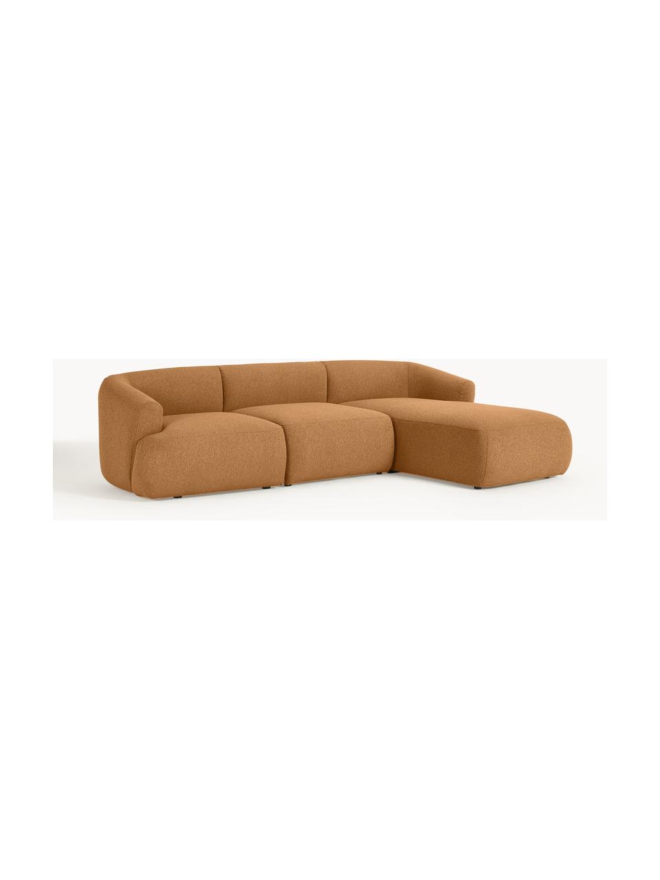 Narożna sofa modułowa bouclé Sofia (3-osobowa), Tapicerka: bouclé (100% poliester) D, Stelaż: drewno świerkowe z certyf, Nogi: tworzywo sztuczne, Jasnobrązowy bouclé, S 272 x G 160 cm, prawostronna