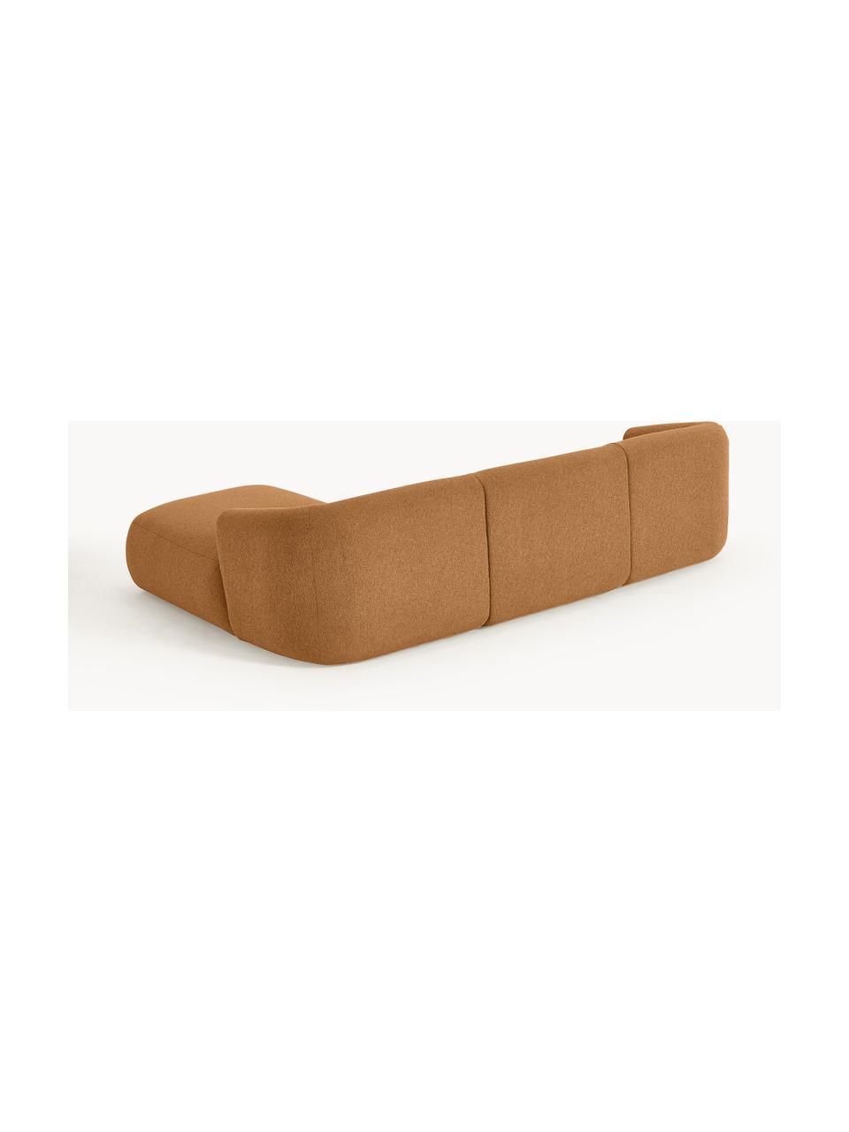 Narożna sofa modułowa bouclé Sofia (3-osobowa), Tapicerka: bouclé (100% poliester) D, Stelaż: drewno świerkowe z certyf, Nogi: tworzywo sztuczne, Jasnobrązowy bouclé, S 272 x G 160 cm, prawostronna
