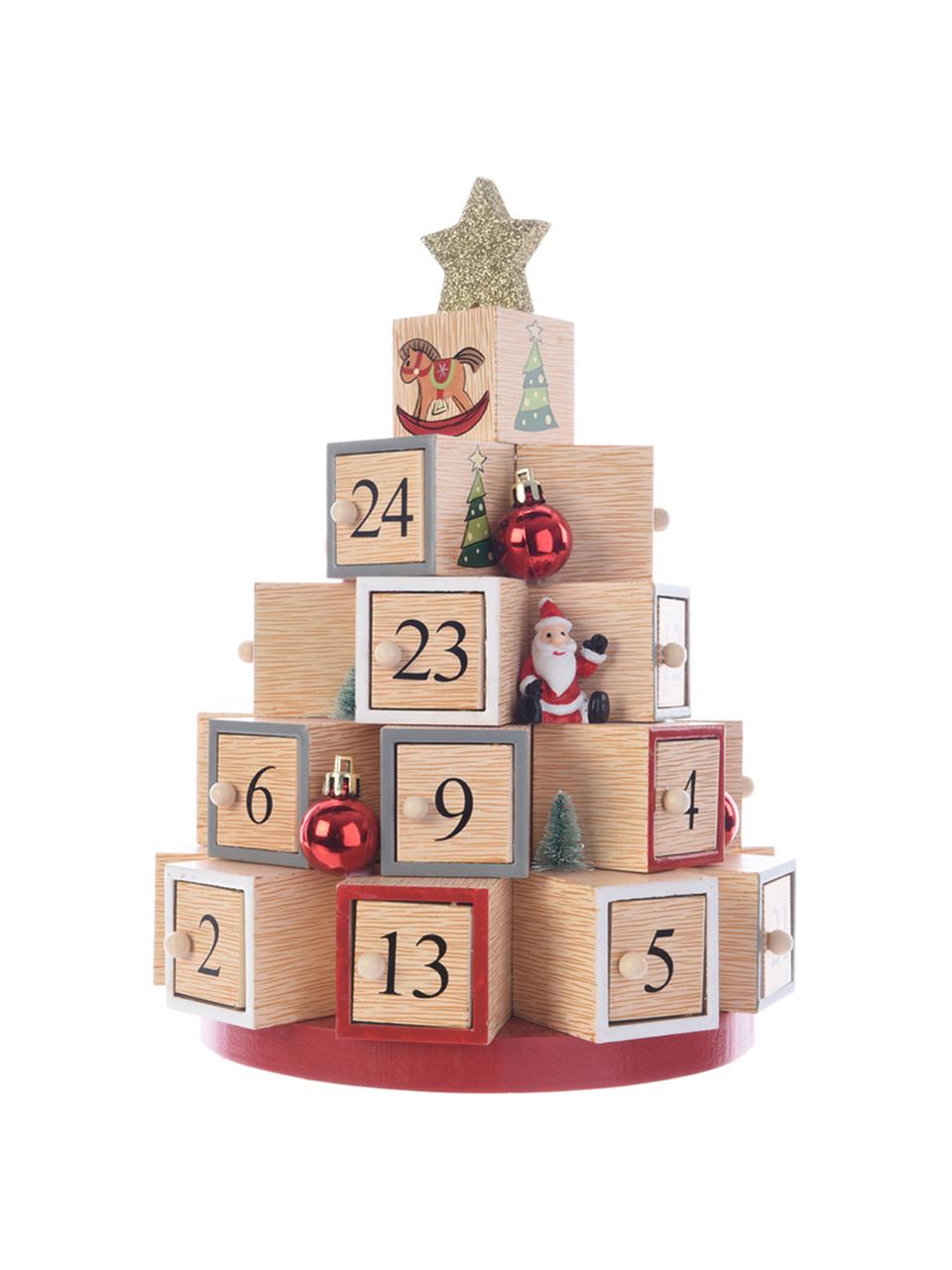 Calendario de adviento Tree, Madera DM, Multicolor, Ø 21 x Al 29 cm