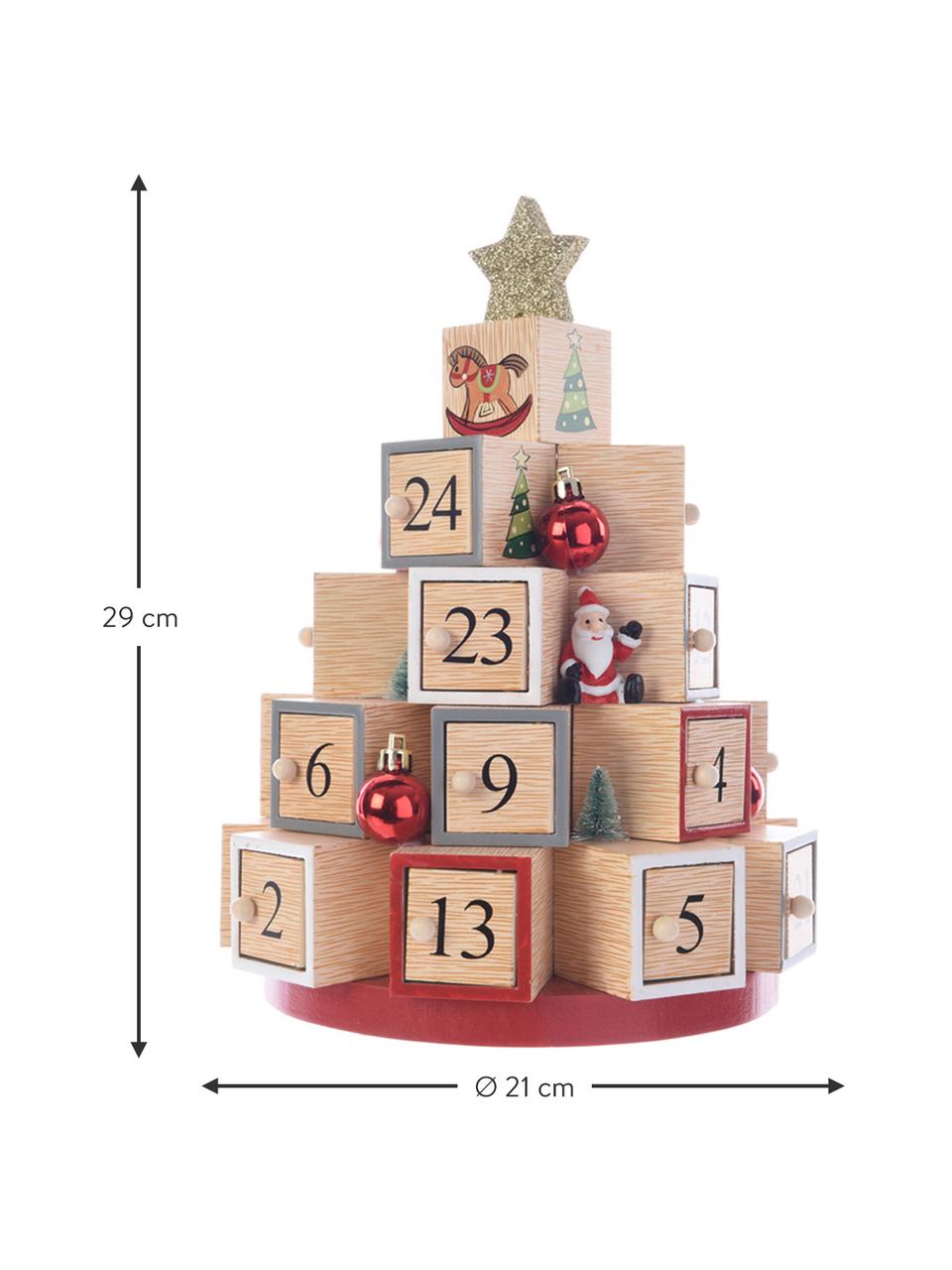 Calendario de adviento Tree, Madera DM, Multicolor, Ø 21 x Al 29 cm