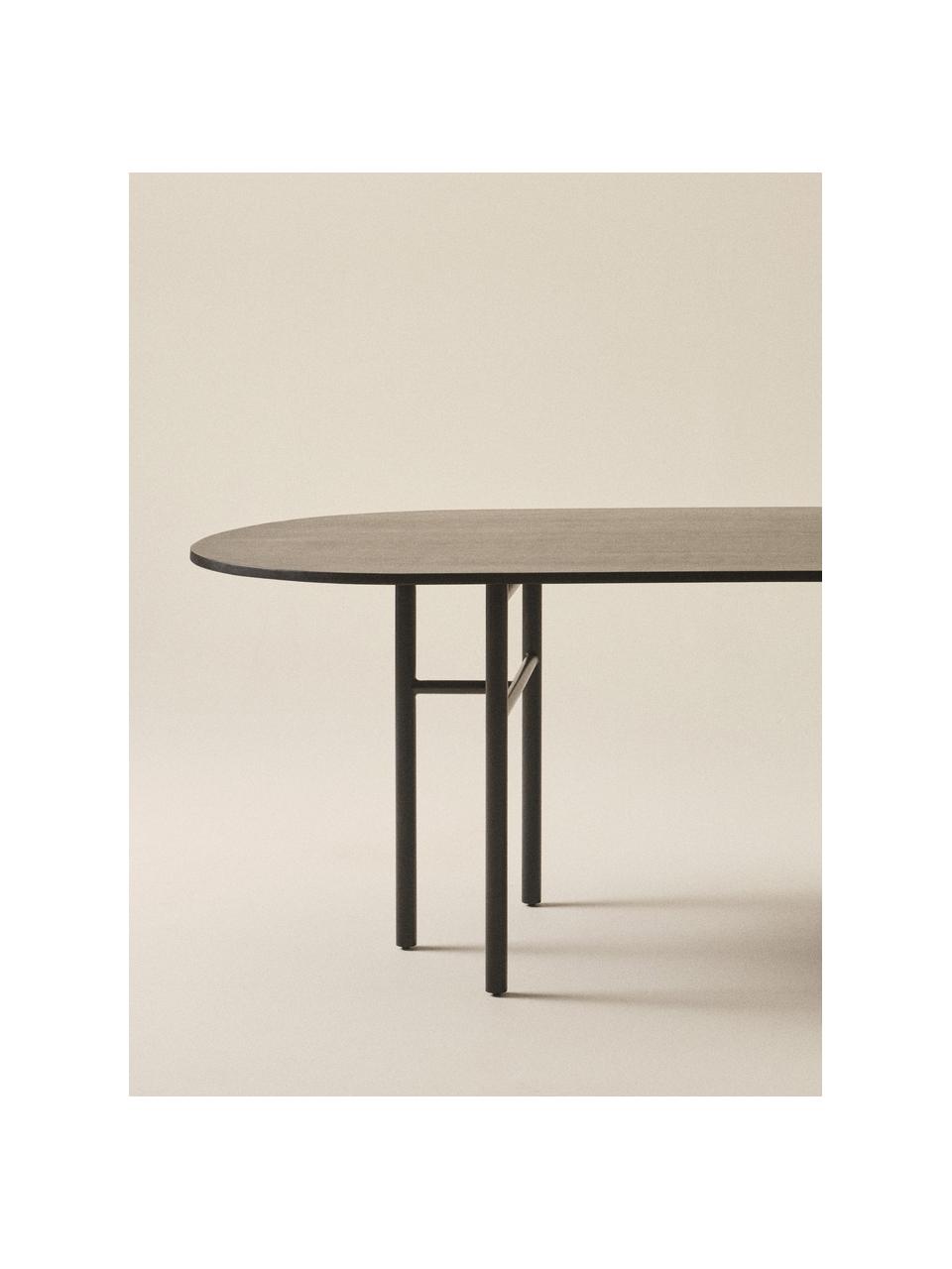 Owalny stół do jadalni z drewna mangowego Vejby, Blat: drewno mangowe, Nogi: metal lakierowany, Drewno mangowe lakierowane na czarno, S 210 x W 75 cm