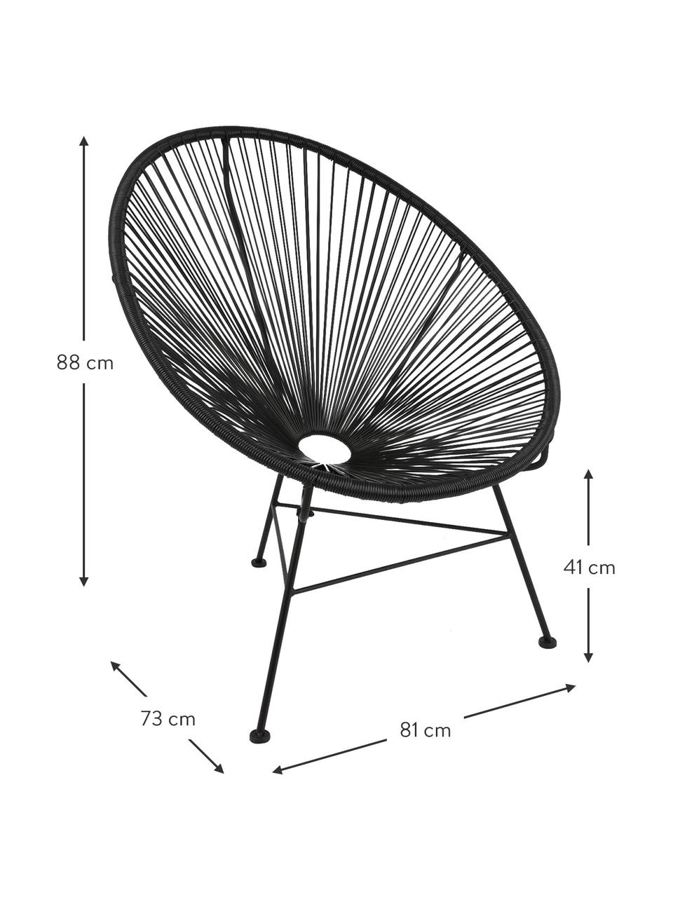 Loungesessel Bahia aus Kunststoff-Geflecht, Sitzfläche: Kunststoff, Gestell: Metall, pulverbeschichtet, Schwarz, B 81 x T 73 cm