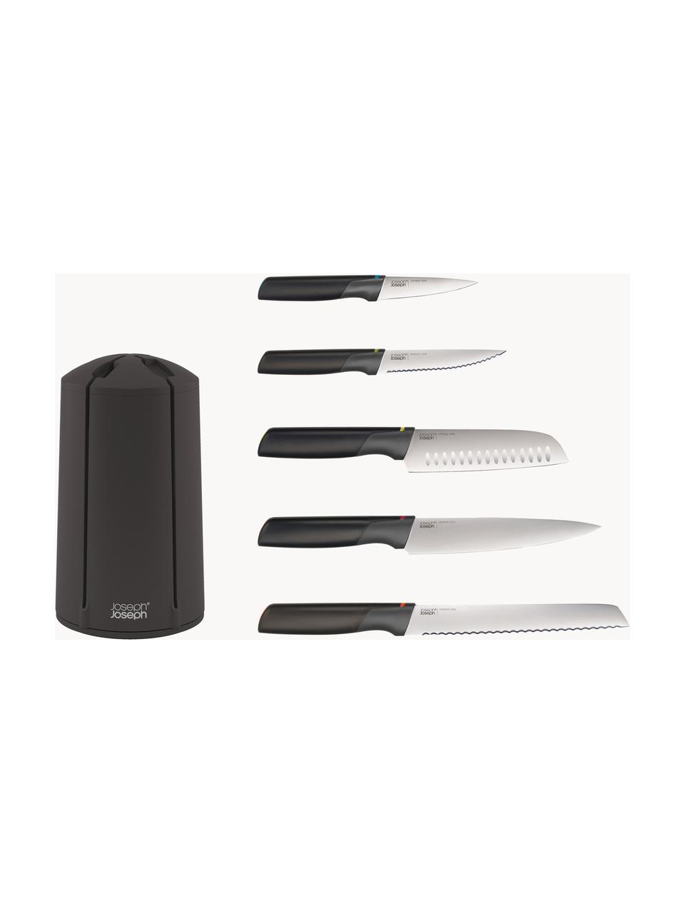 Set 5 coltelli con carosello Elevate, Coltello: acciaio inossidabile, Manico: plastica, Nero, Set in varie misure