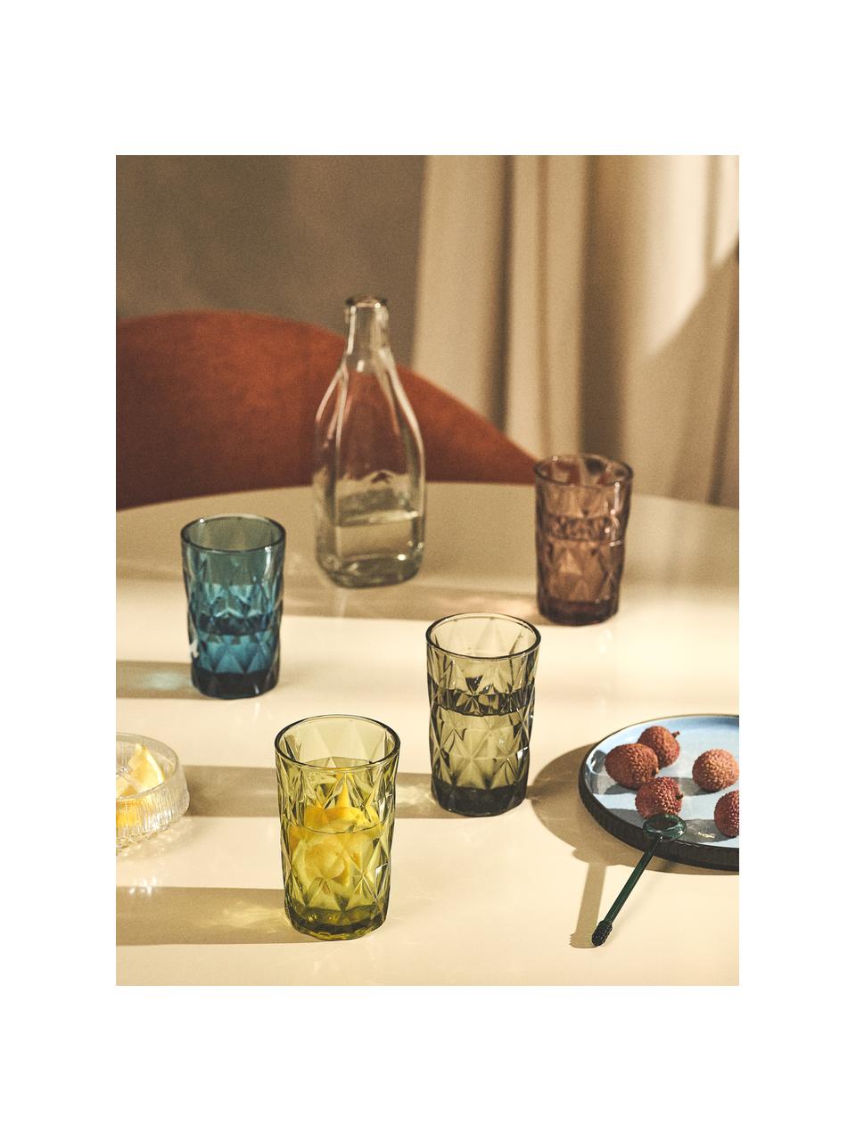 Verres à long drink avec motif texturé Colorado, 4 élém., Verre, Bleu, mauve, gris, vert, Ø 8 x haut. 13 cm, 310 ml