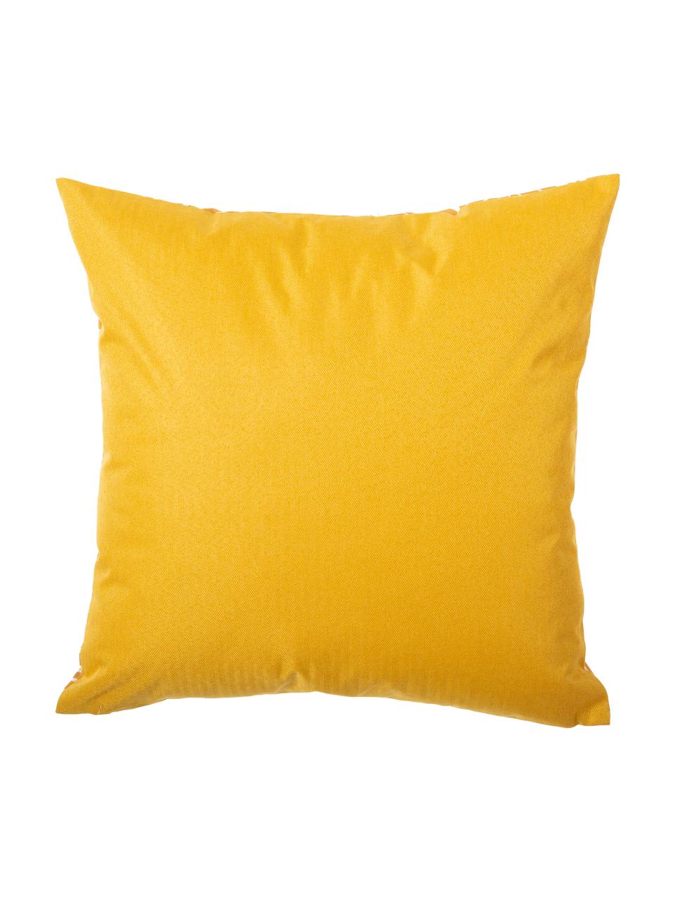 Cuscino da esterno con motivo foglie e imbottitura Sanka, 100% poliestere, Giallo, Larg. 45 x Lung. 45 cm