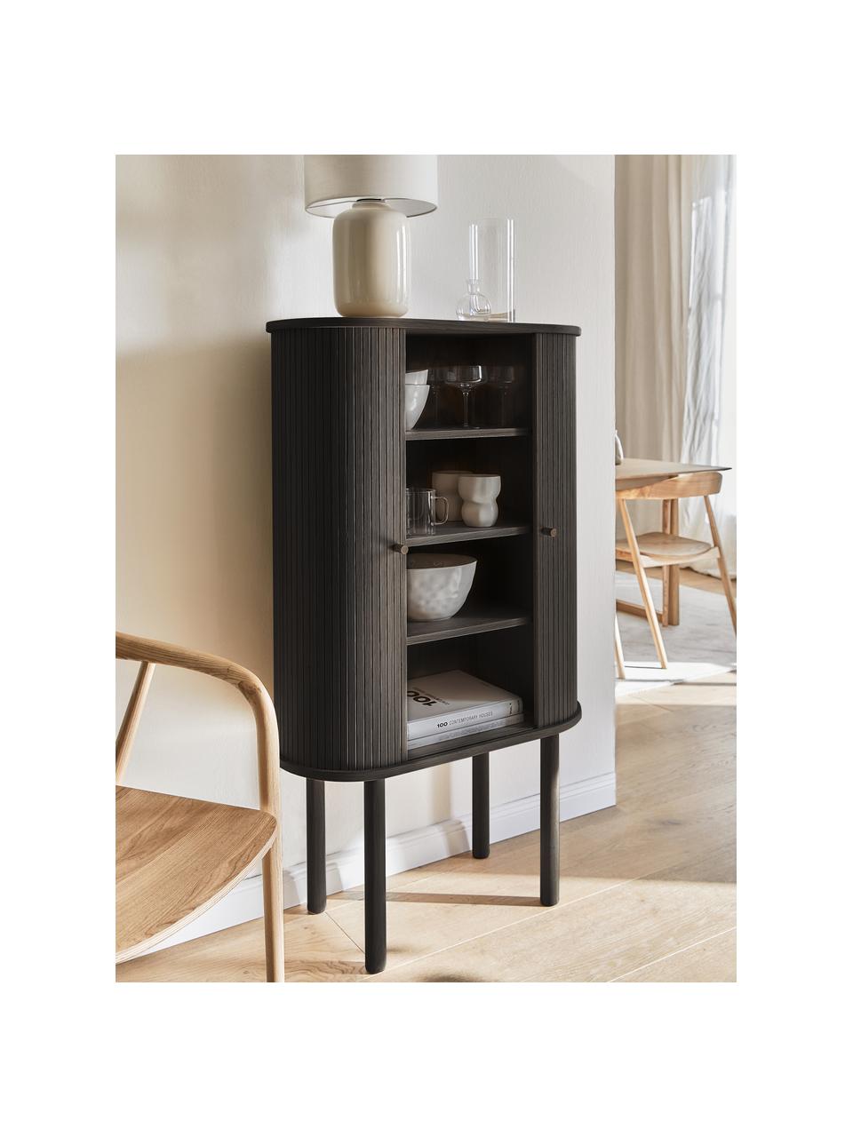 Vysoká skříňka s žebrováním Front, Černá, Š 75 cm, V 130 cm