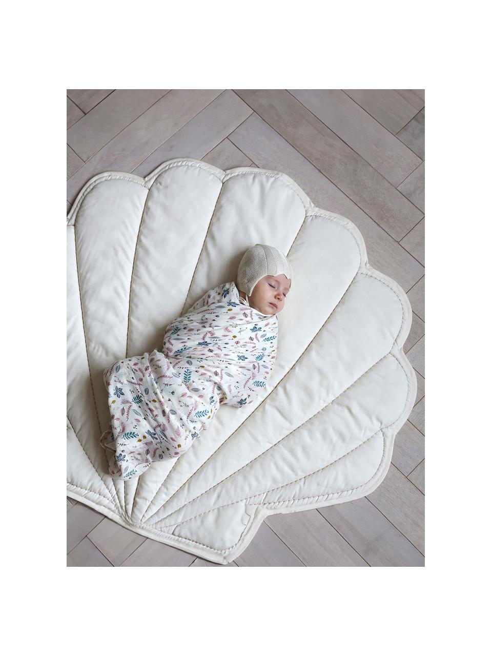 Mulltuch Pressed Leaves aus Bio-Baumwolle, 100 % Biobaumwolle, Pflanzen-Motiv, Off White, B 120 x L 120 cm