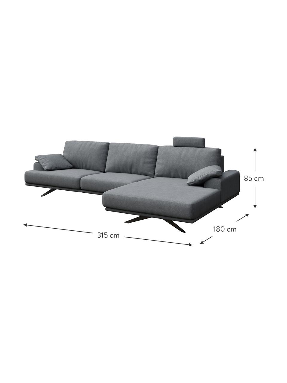 Sofa narożna Prado, Tapicerka: 100% poliester, Nogi: metal lakierowany, Jasny szary, S 315 x G 180 cm