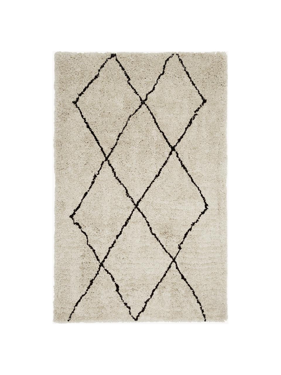Flauschiger Hochflor-Teppich Nouria, handgetuftet, Flor: 100% Polyester, Beige, Schwarz, B 120 x L 180 cm (Größe S)